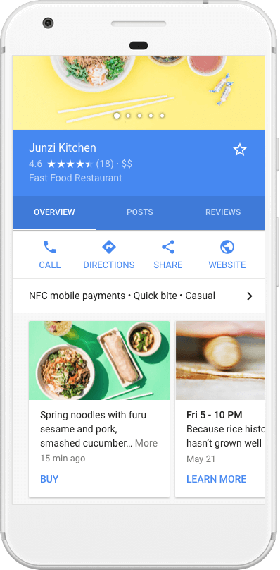Google Posts in mobile search results