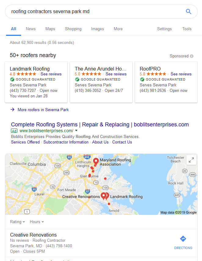 Google Local Services Ad Example For Roofing Contractors